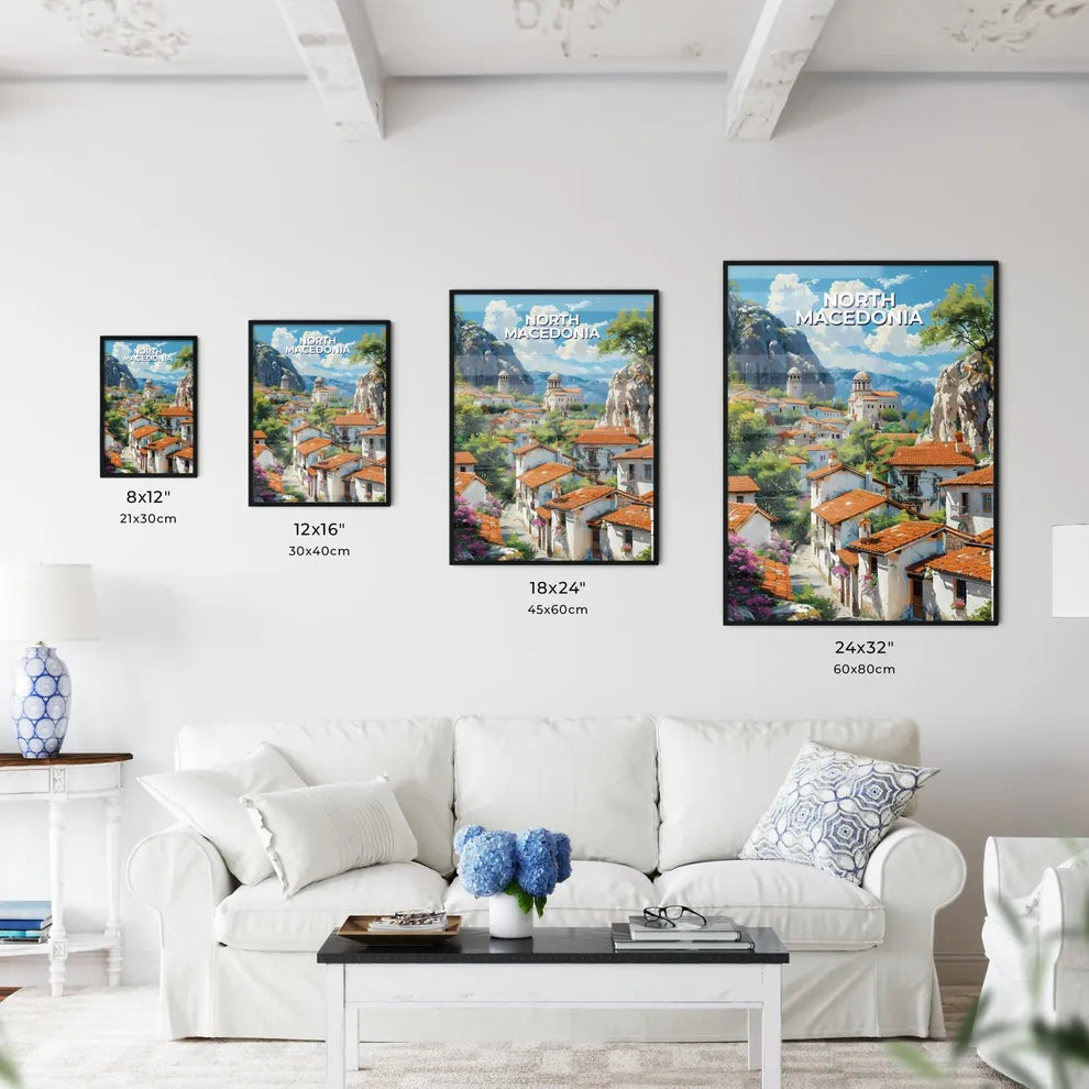 Orange Roofs Village, North Macedonia - Artistic Landscape Painting Size Chart