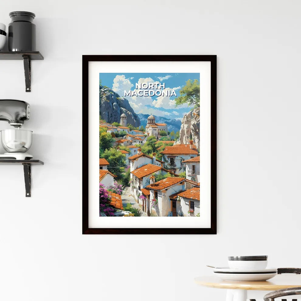 Orange Roofs Village, North Macedonia - Artistic Landscape Painting Custom Print