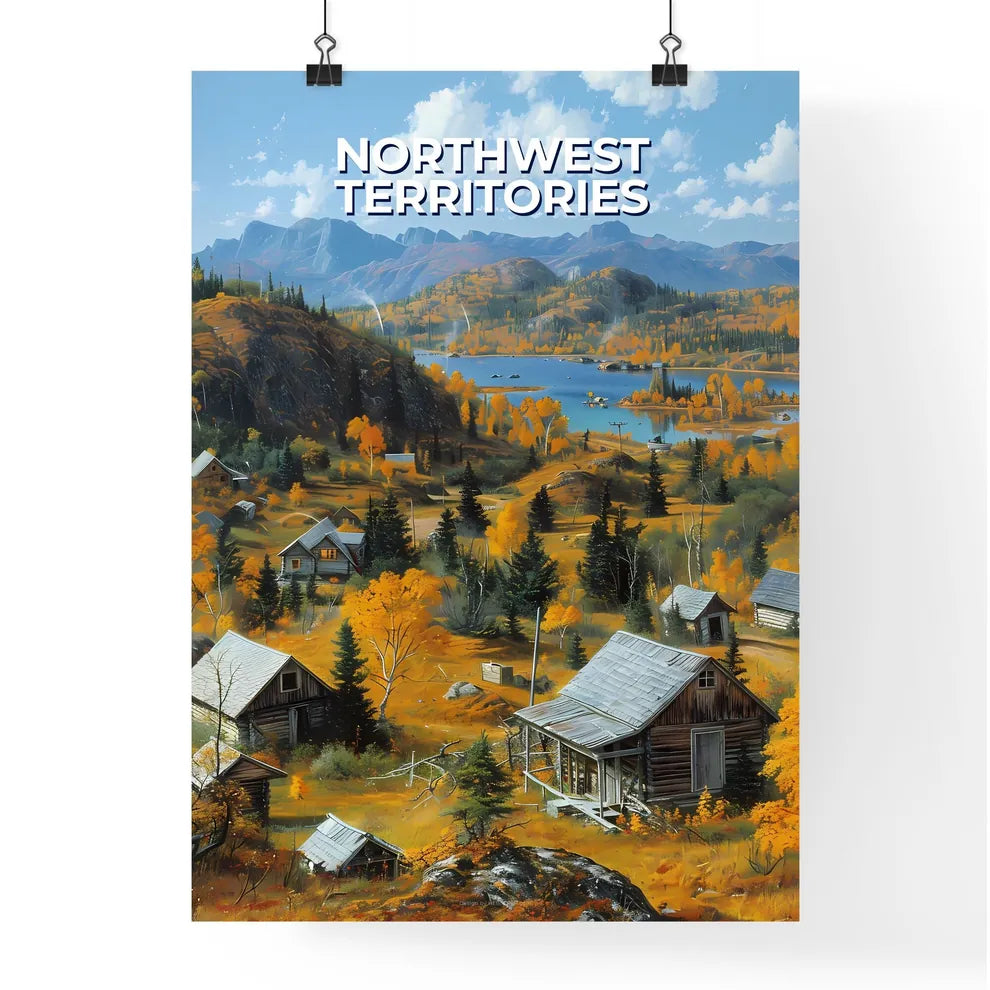 Landscape Painting: Northwest Territories, Canada - Houses, Mountains, Nature, Artwork Poster