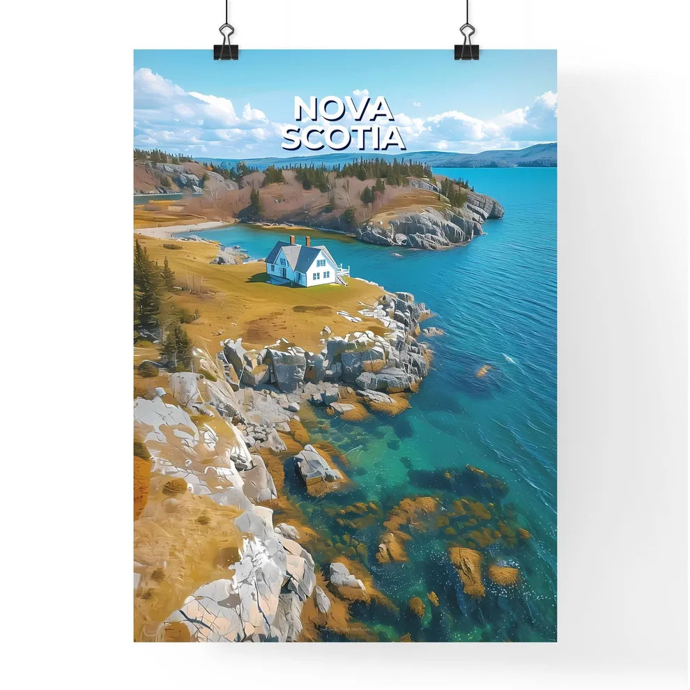 Vibrant Nova Scotia House Painting: Art, Canada, Rocky Island, Water Poster