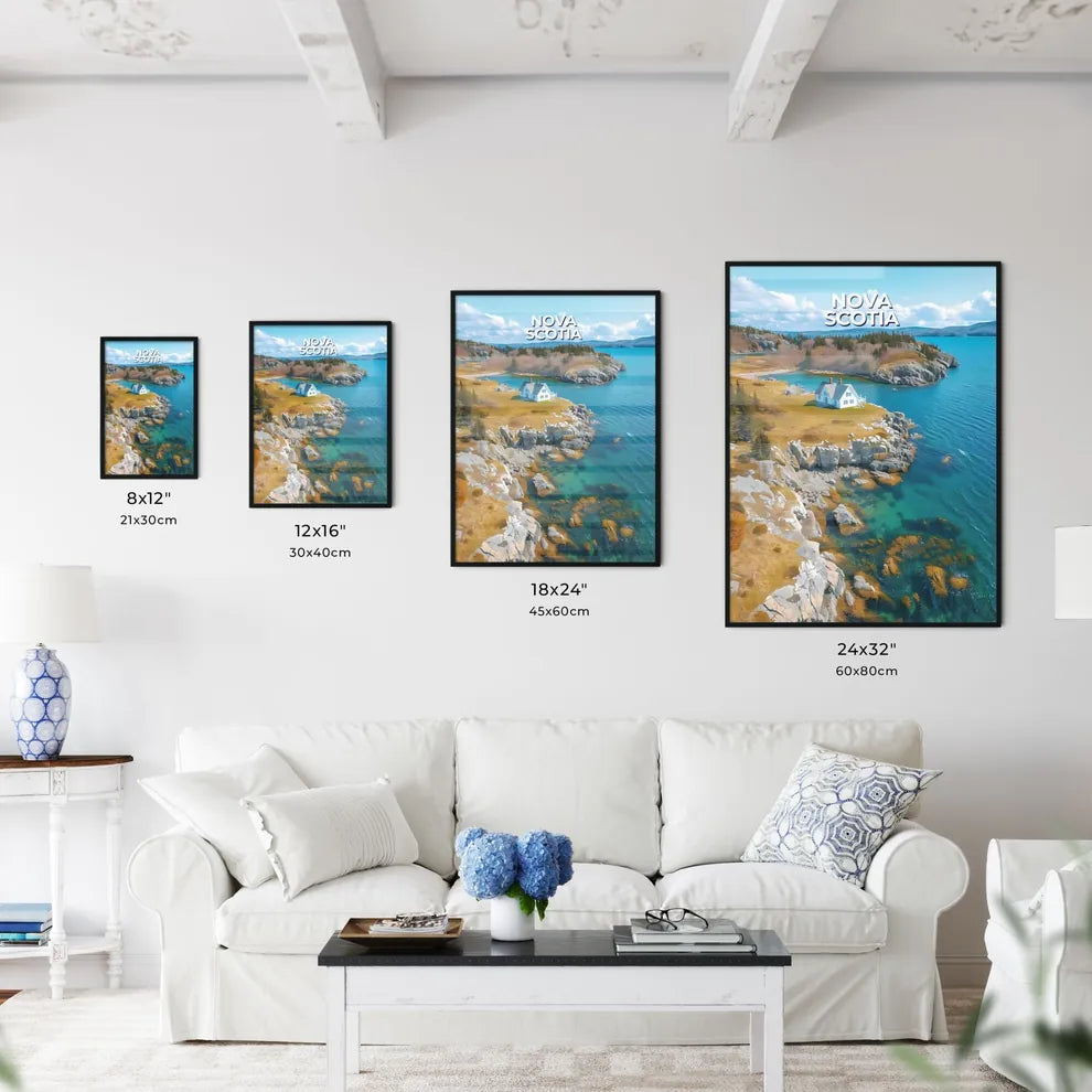 Vibrant Nova Scotia House Painting: Art, Canada, Rocky Island, Water Size Chart