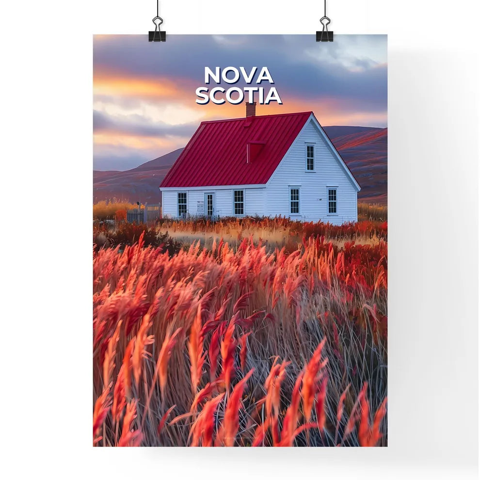 Vibrant Painting of a House in Tall Grass, Nova Scotia, Canada, Art, Landscape Poster