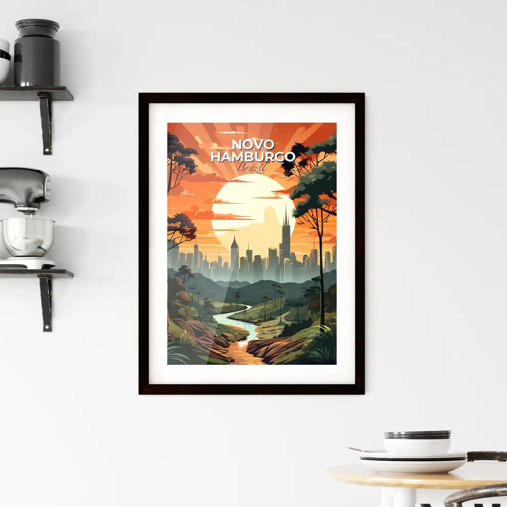 Vibrant Painting of Novo Hamburgo Brazil Skyline with River Trees and Cityscape City Landscape Art Default Title