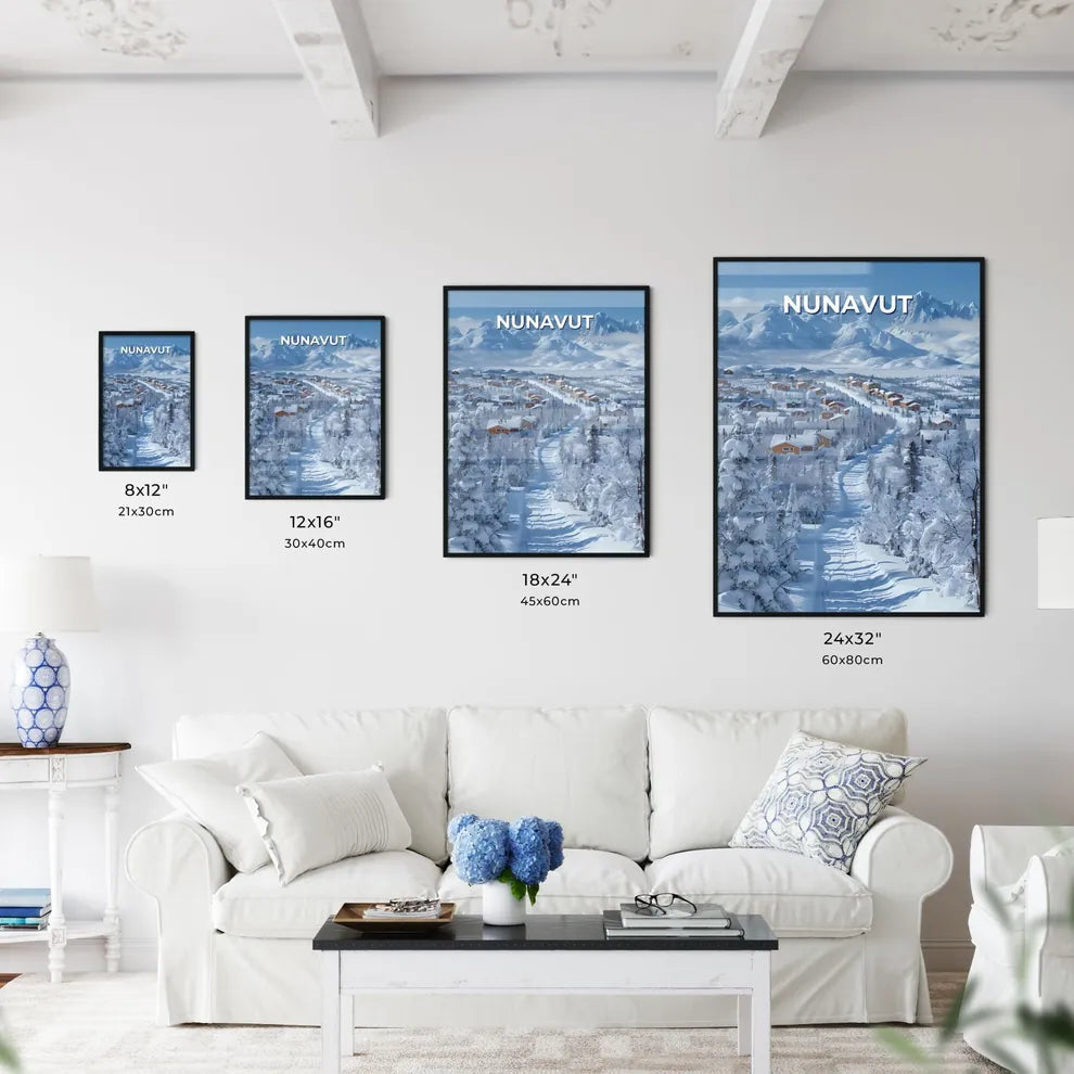 Nunavut Canada, Snowy Winter Landscape, Art Painting, Vibrant Colors, Houses, Mountains Size Chart