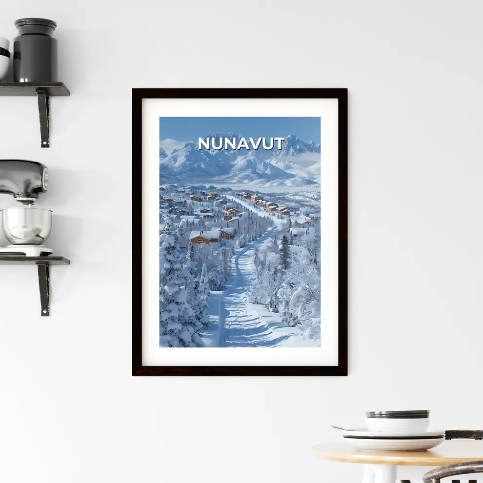 Nunavut Canada, Snowy Winter Landscape, Art Painting, Vibrant Colors, Houses, Mountains Custom Print