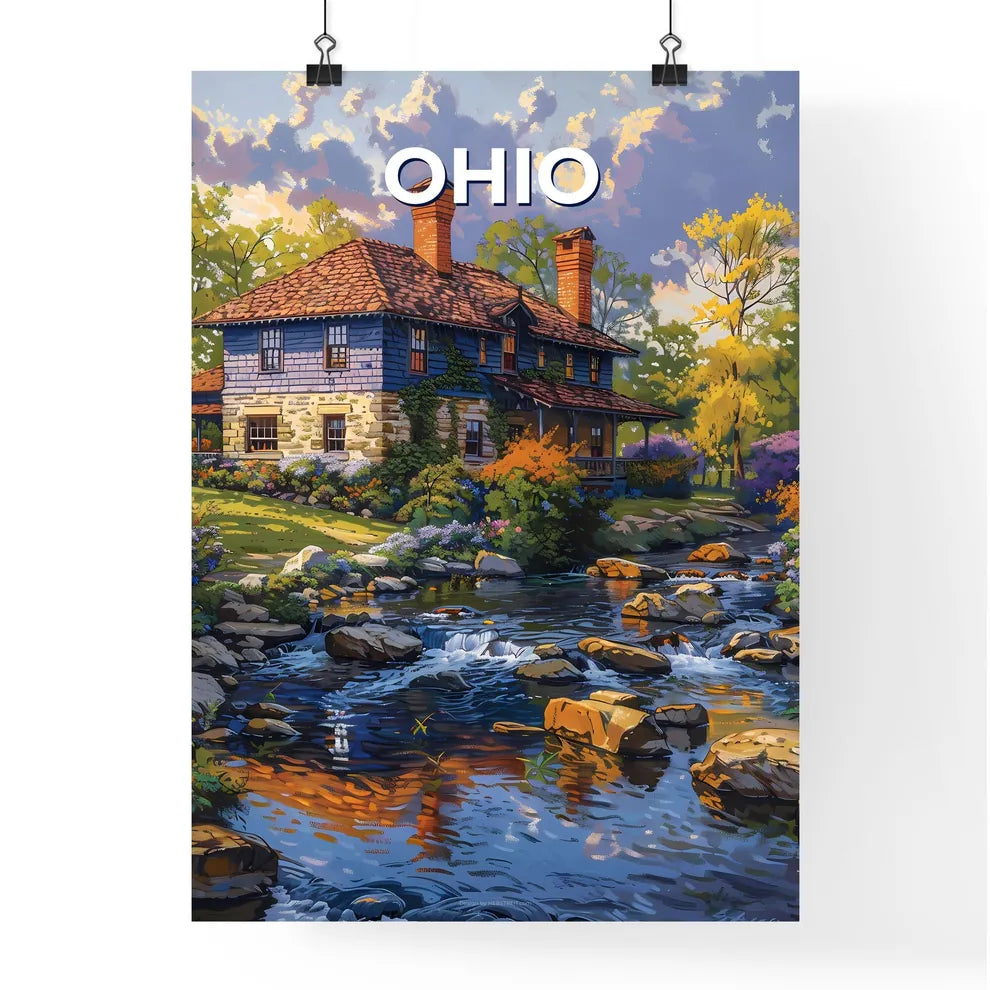 Abstract Painting of a House by a Stream, Ohio, USA Poster