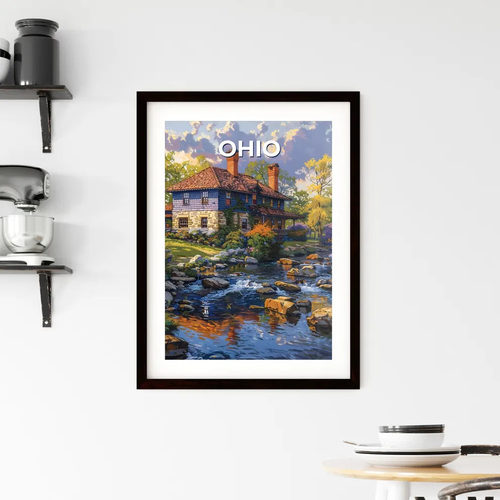 Abstract Painting of a House by a Stream, Ohio, USA Custom Print
