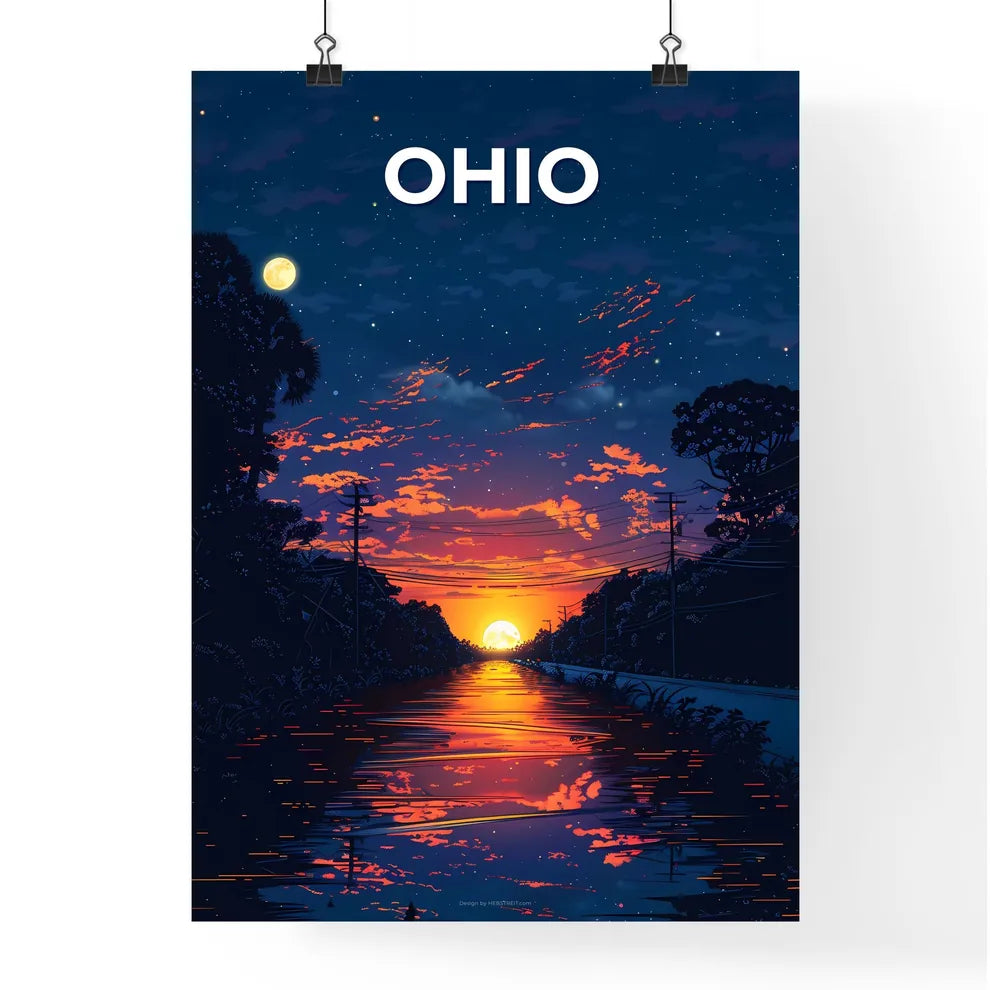 Stunning Sunset Painting Over River in Ohi Poster