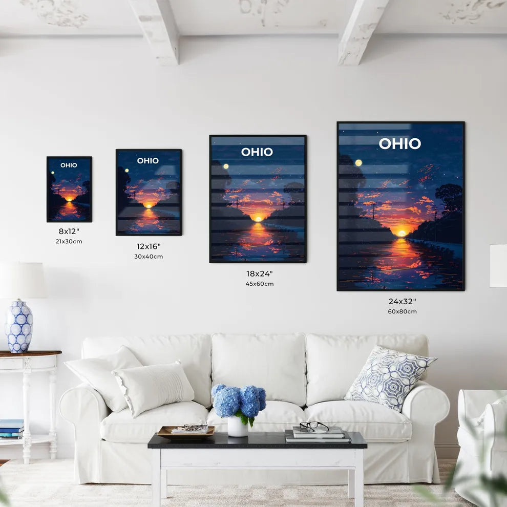 Stunning Sunset Painting Over River in Ohi - Kitchen Hangings