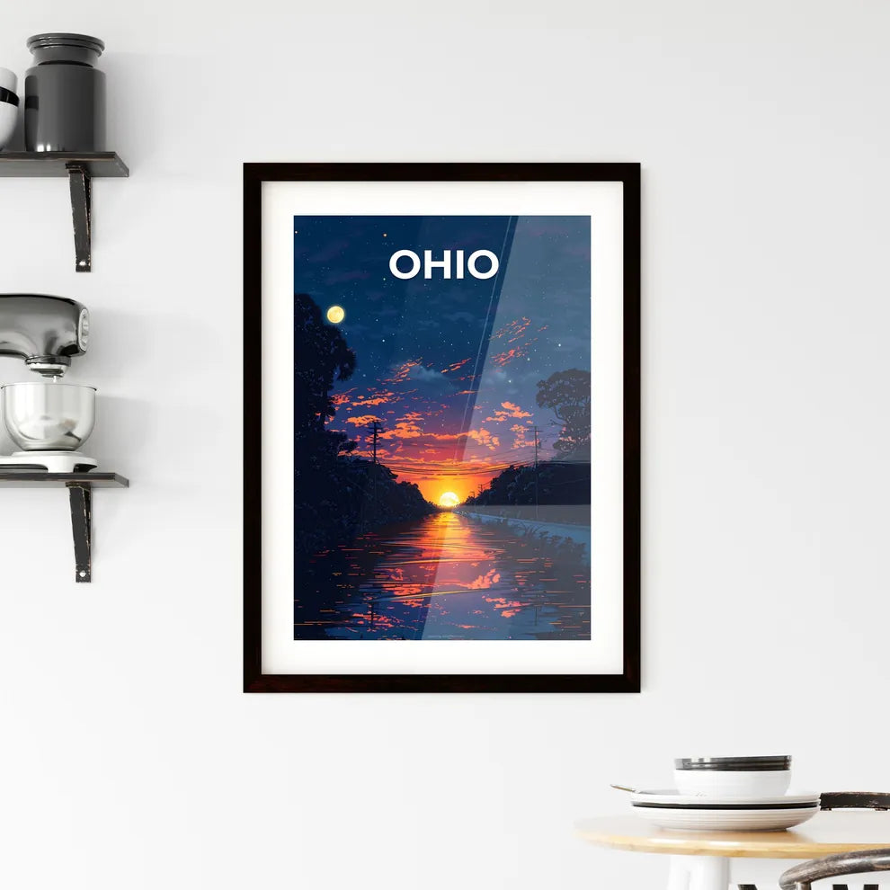 Stunning Sunset Painting Over River in Ohi Framed Print