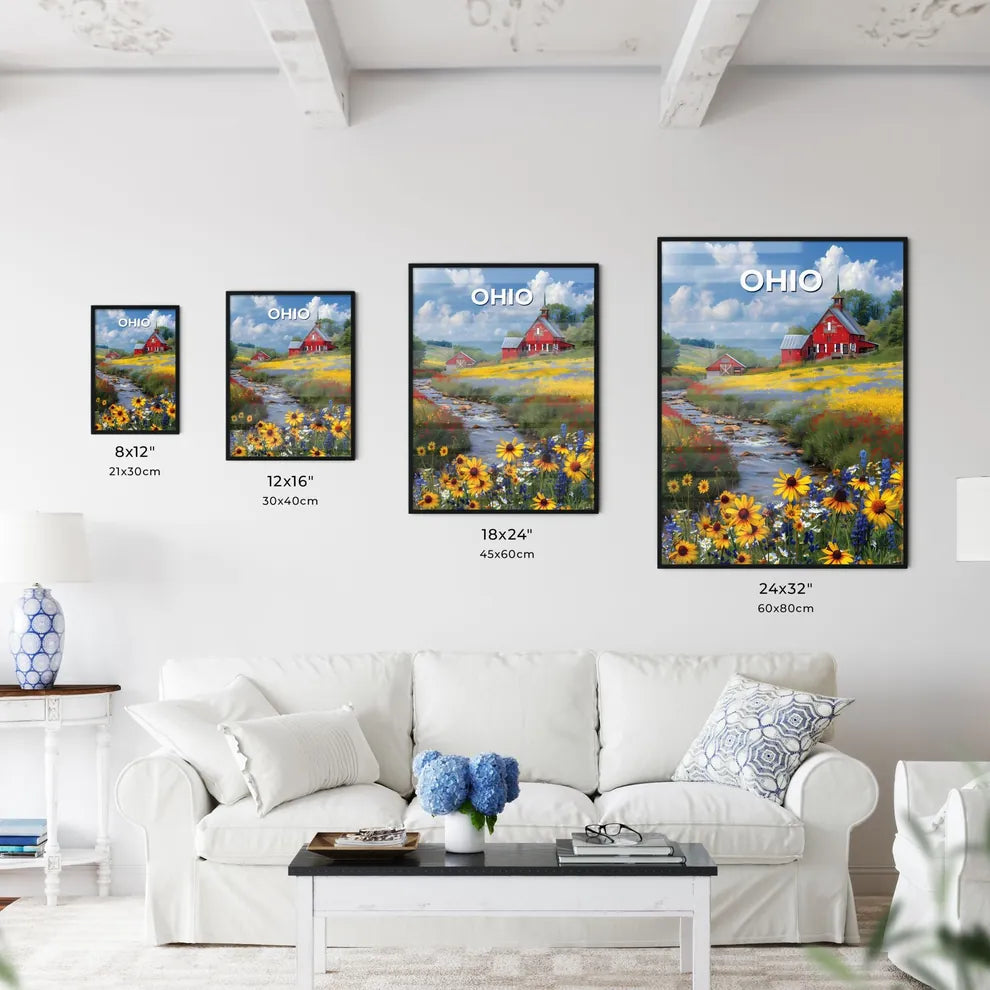 Painterly Ohio River Landscape: Vibrant Abstract Artwork of Field, Flowers Size Chart