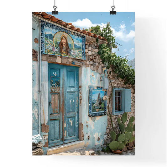 Vibrant Painting on Ancient House Depicting Women and Sky Demon in 200 BC Village Scene Poster