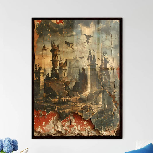 Vibrant Historical Wall Painting Depicting Women's March and Celestial Demon Framed Art