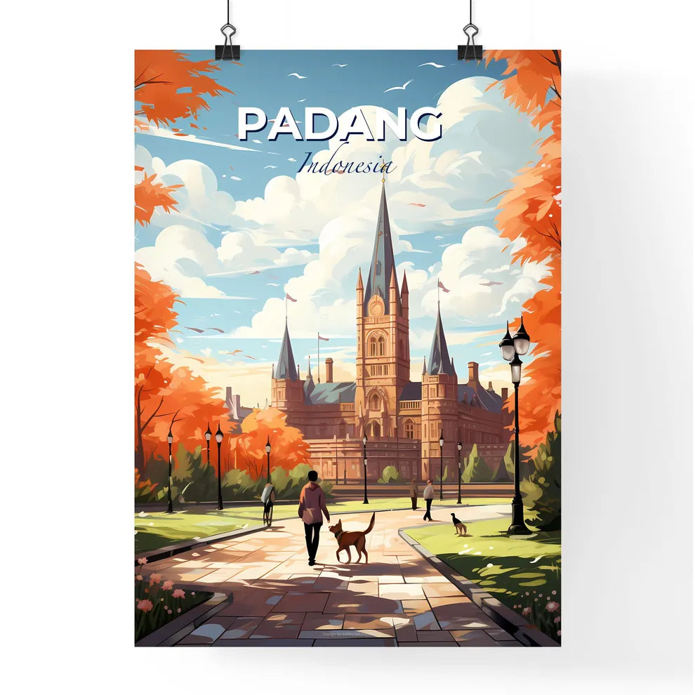 Panoramic Art Painting Padang Indonesia City Skyline Castle Silhouette Dog Walk Default Title