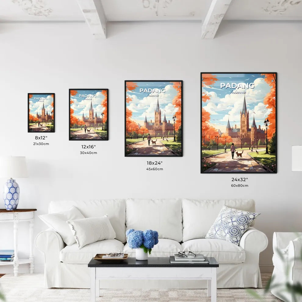 Panoramic Art Painting Padang Indonesia City Skyline Castle Silhouette Dog Walk Default Title