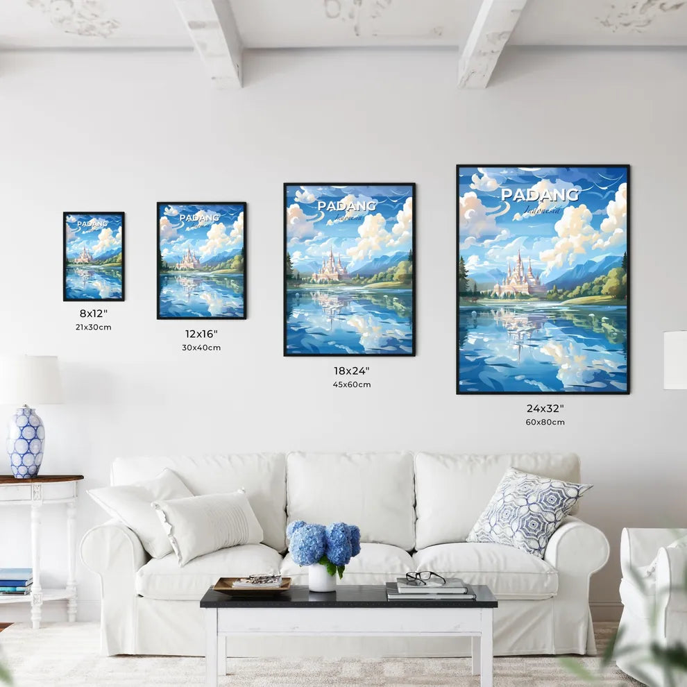 Colorful Artwork of a Lakeside Castle Skyline | Unique Indonesian Art | Abstract Cityscape Painting | Digital Print for Wall Decor Default Title