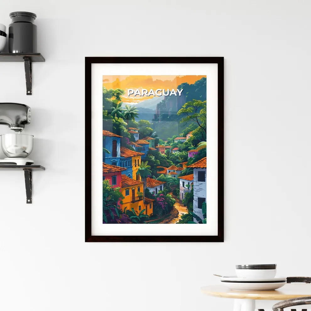 Colorful Art Painting of Paraguay, South America's Vibrant City with Trees and Mountains Custom Print