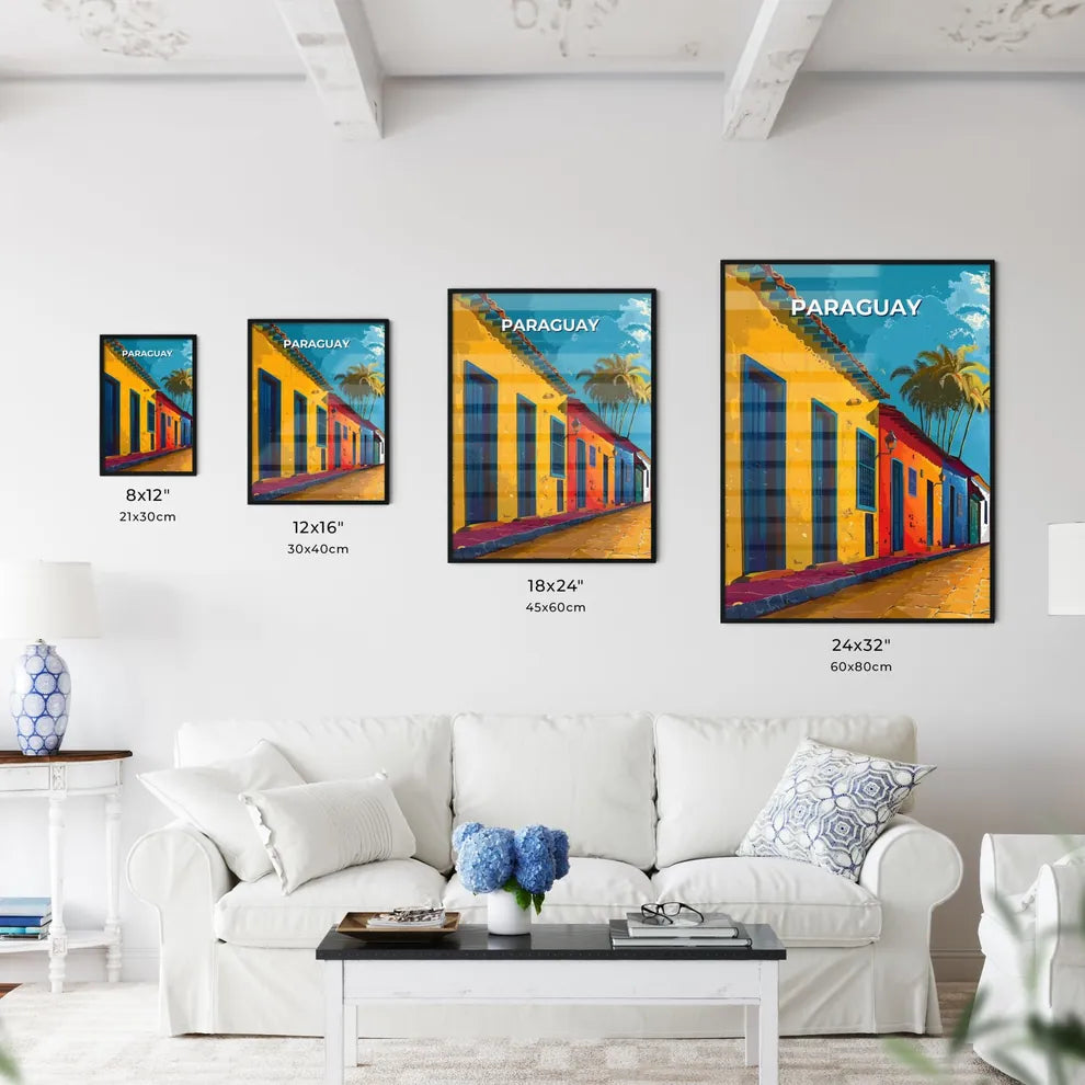 Colorful Buildings Artwork - Vibrant South American Painting of Paraguayan Architecture Size Chart