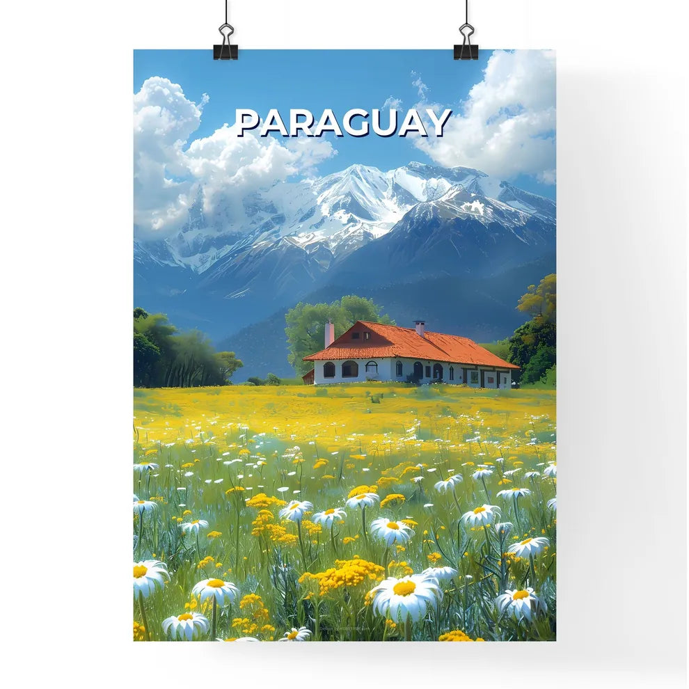Vibrant Painted House Amidst Blooming Flowers in Paraguay, South America Poster