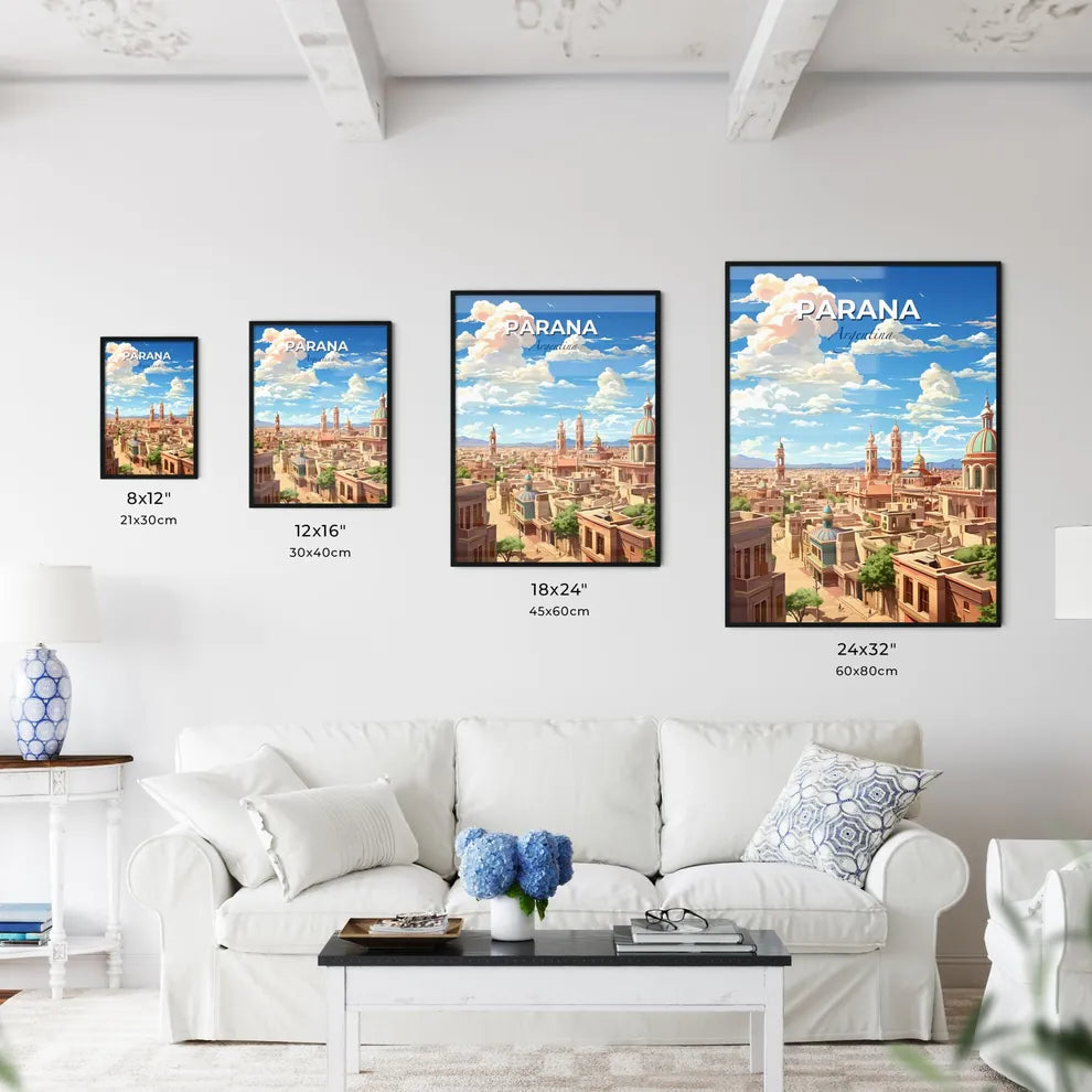 Parana City Skyline Blue Sky Clouds Painting Buildings Architecture Cityscape Artwork Image Default Title
