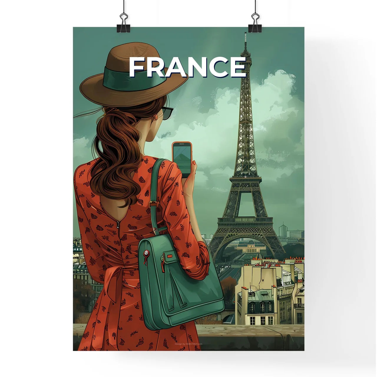 Vibrant Paris Cityscape Painting: Woman Captures Eiffel Tower in Artistic Moment Poster
