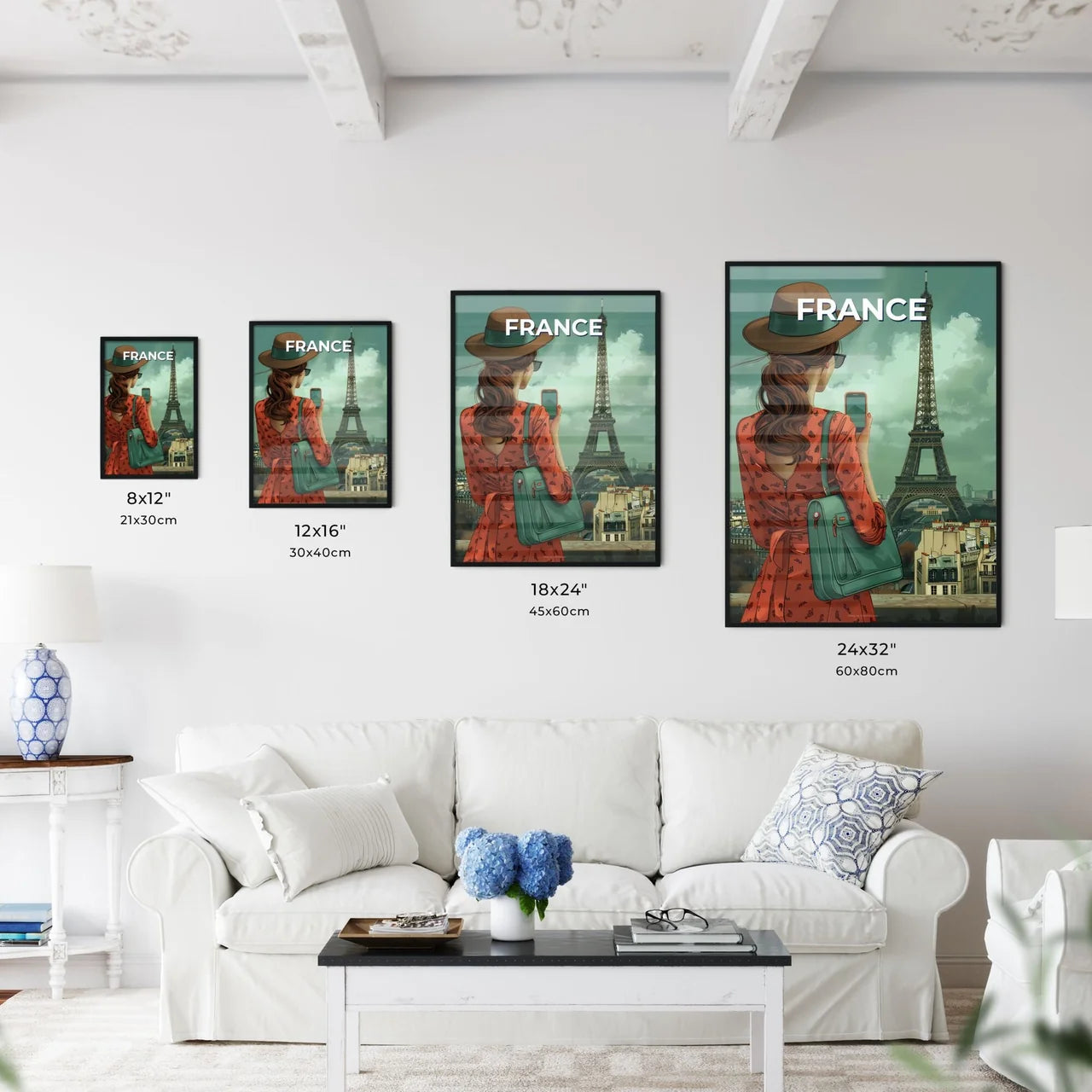 Vibrant Paris Cityscape Painting: Woman Captures Eiffel Tower in Artistic Moment Size Chart