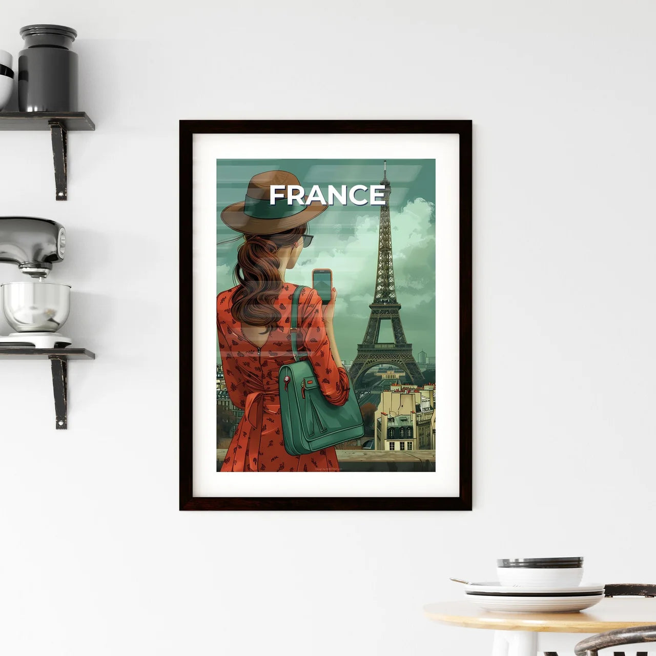 Vibrant Paris Cityscape Painting: Woman Captures Eiffel Tower in Artistic Moment Custom Print