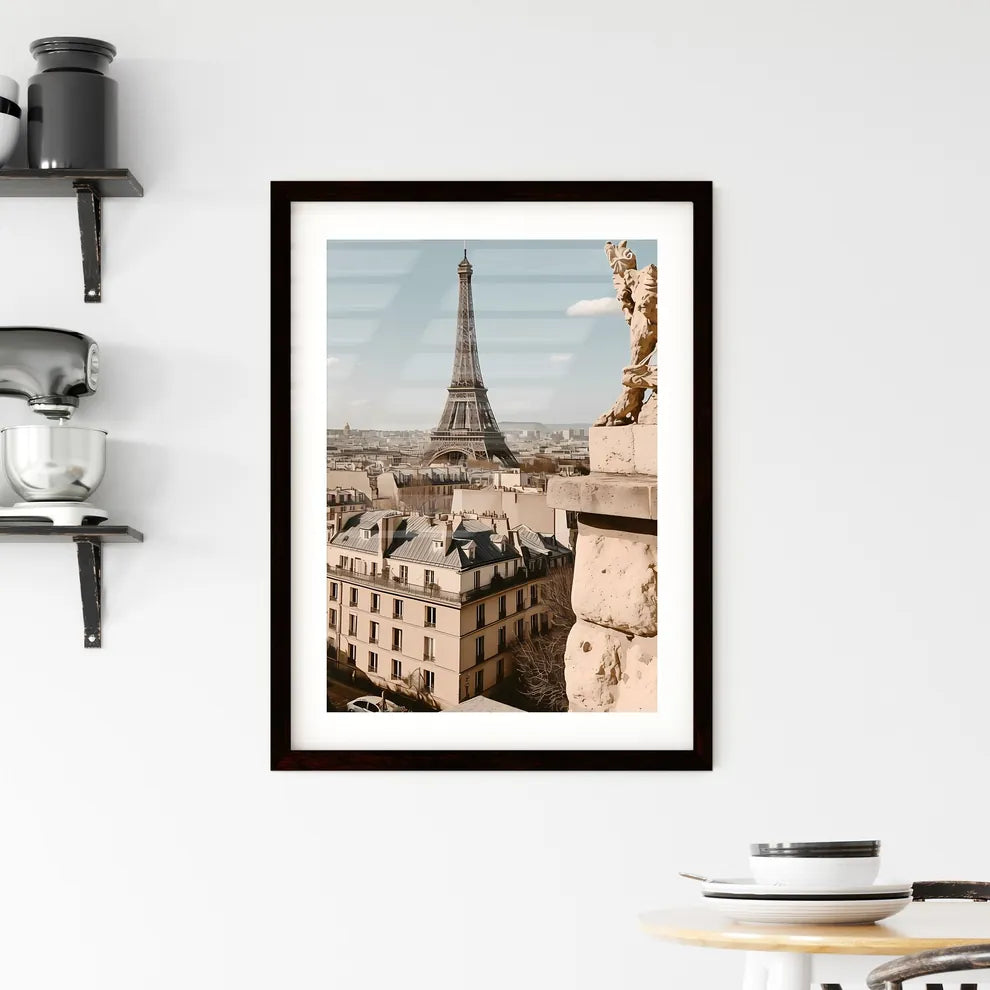 Vibrant Skyline Canvas Artwork: Cityscape with Statue on Ledge, Abstract Expressionism Custom Print