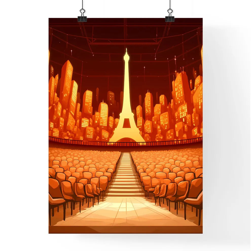 Expressive and Large Auditorium Oil Painting Depicting Tower and Seating Poster