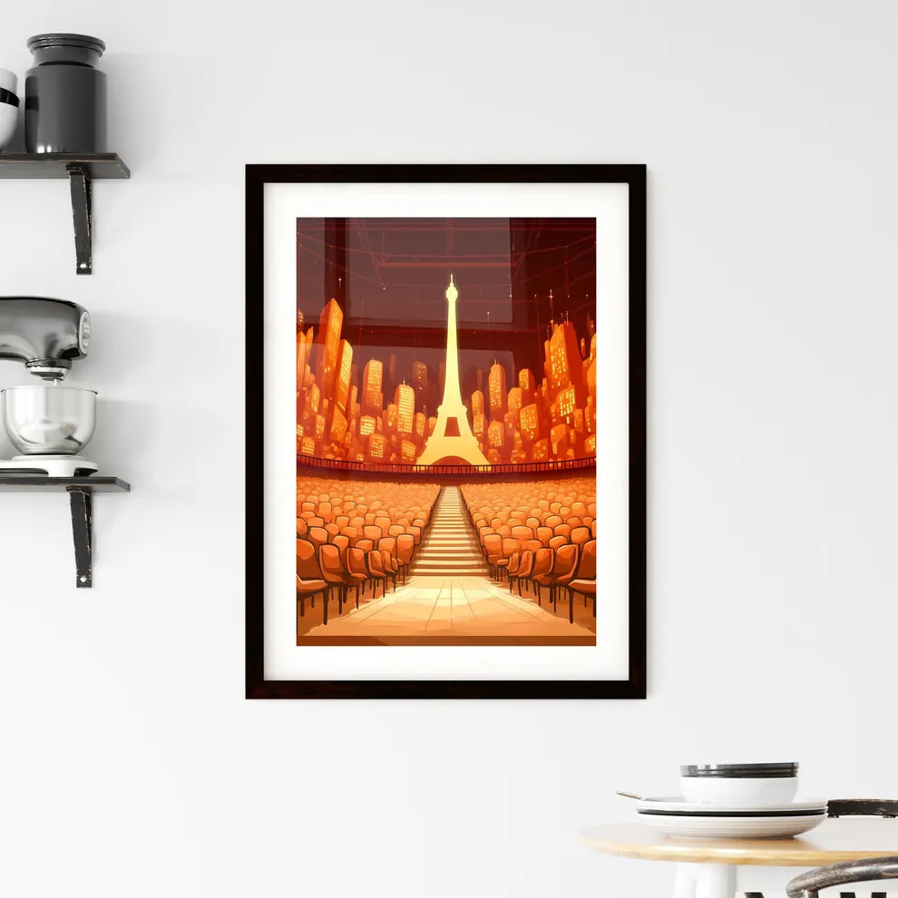 Expressive and Large Auditorium Oil Painting Depicting Tower and Seating Custom Print