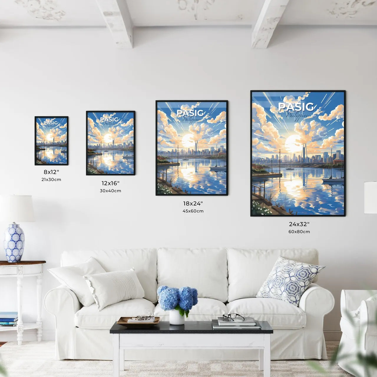 Vibrant Painted Cityscape of Pasig, Philippines with River and Boats Default Title