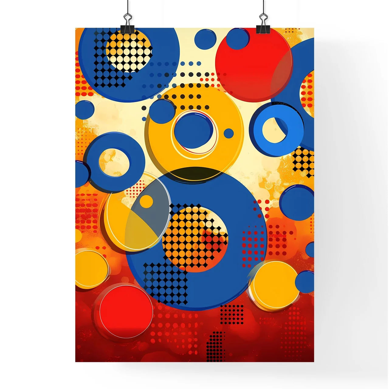 Retro Art Colorful Circles and Dots Painting Poster