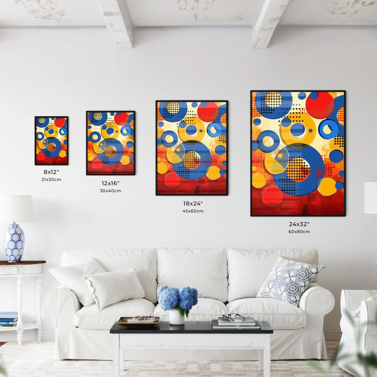 Retro Art Colorful Circles and Dots Painting - Kitchen Hangings