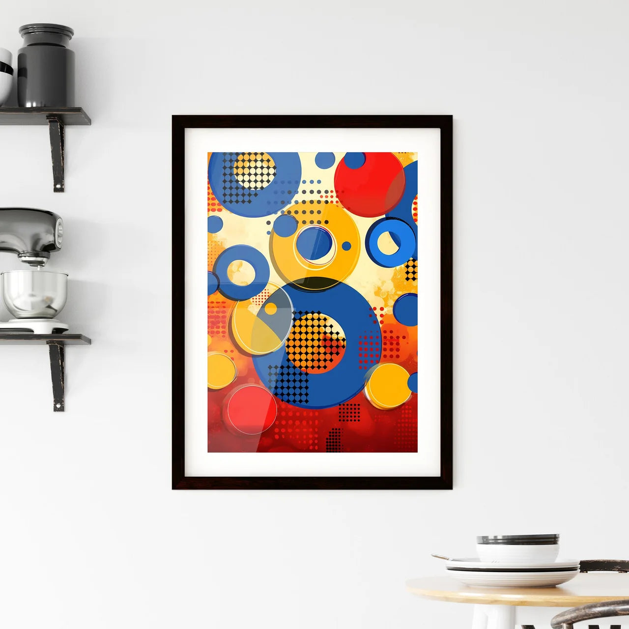 Retro Art Colorful Circles and Dots Painting Framed Print
