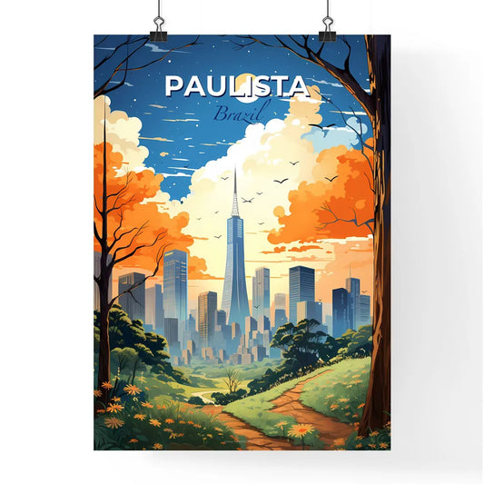 Vibrant Cityscape Painting: Paulista Brazil Skyline with Trees and Path Default Title