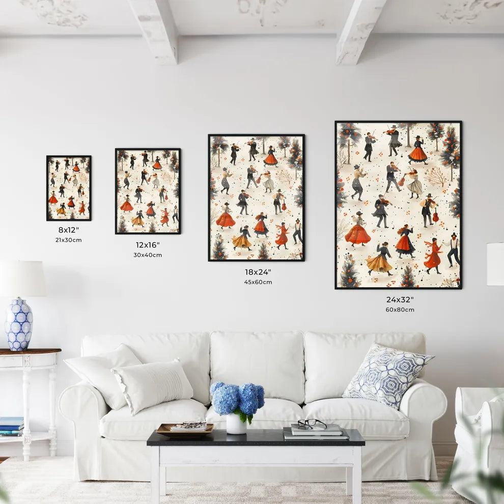 Renaissance Dance Party in Snow: Vibrant Painting with Headphones Size Chart