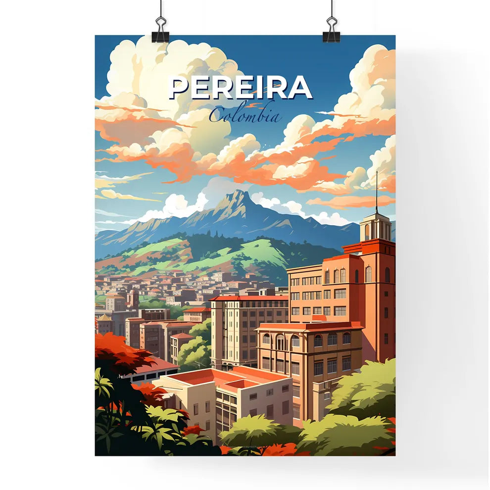 Pereira Colombia Skyline Colorful Vibrant Painting Urban Cityscape Mountain Background Art Default Title