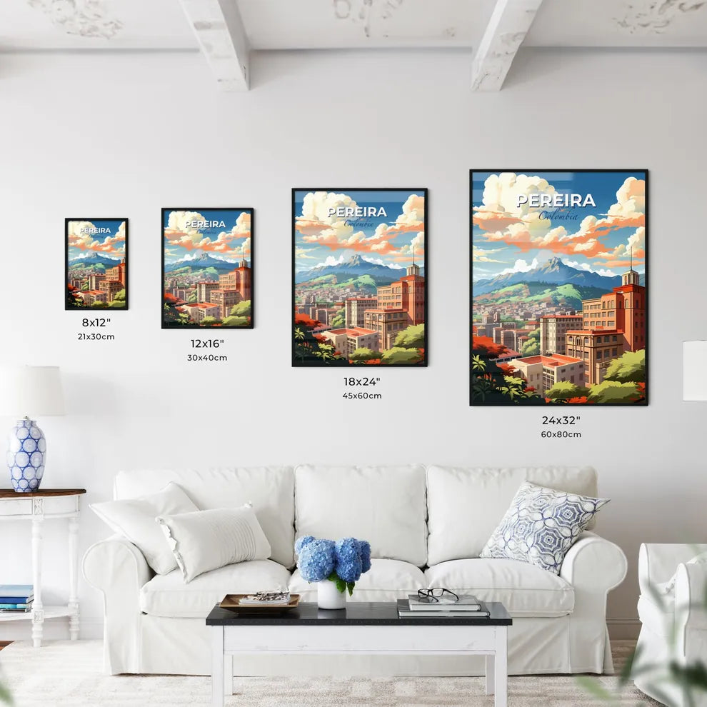 Pereira Colombia Skyline Colorful Vibrant Painting Urban Cityscape Mountain Background Art Default Title