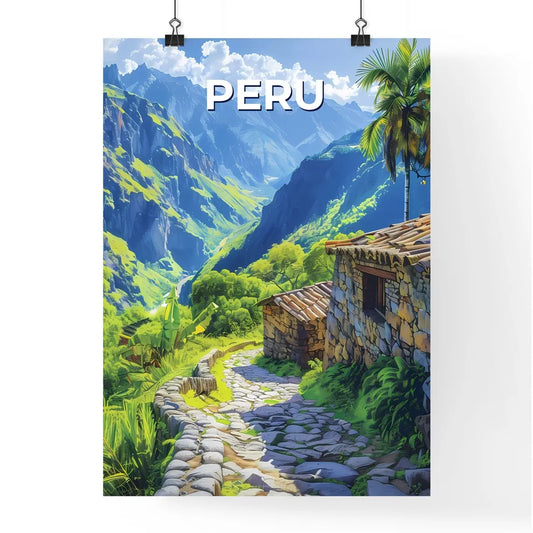 Colorful artwork mural on stone building in Peru, South America Poster