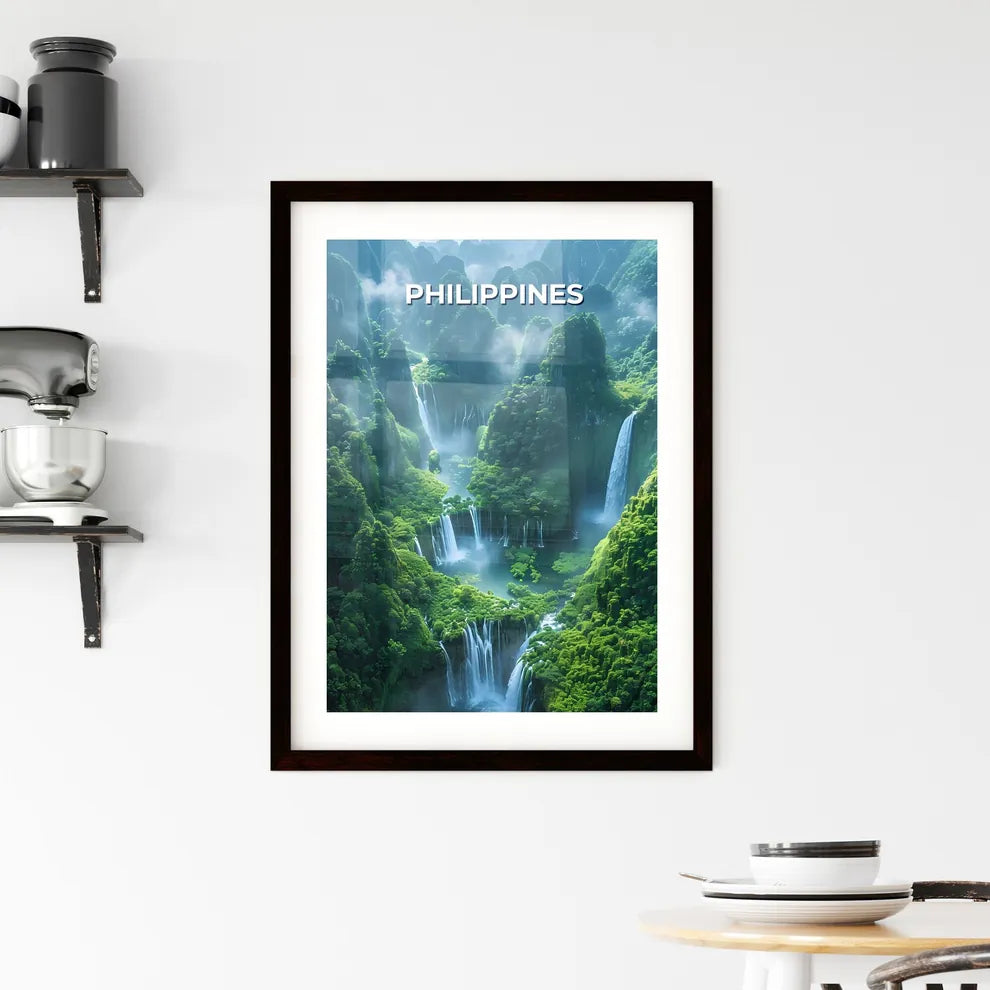 Vibrant Painting of a Waterfall in the Phili Framed Print