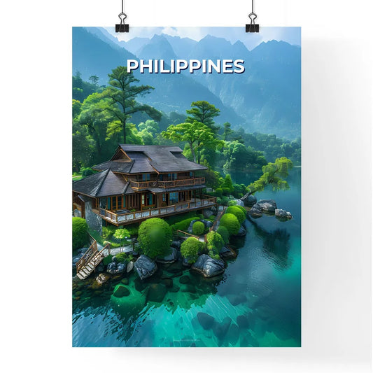 Philippines, Southeast Asia - Surrealistic Painting of a Vibrant House on a Lake Surrounded by Trees Poster
