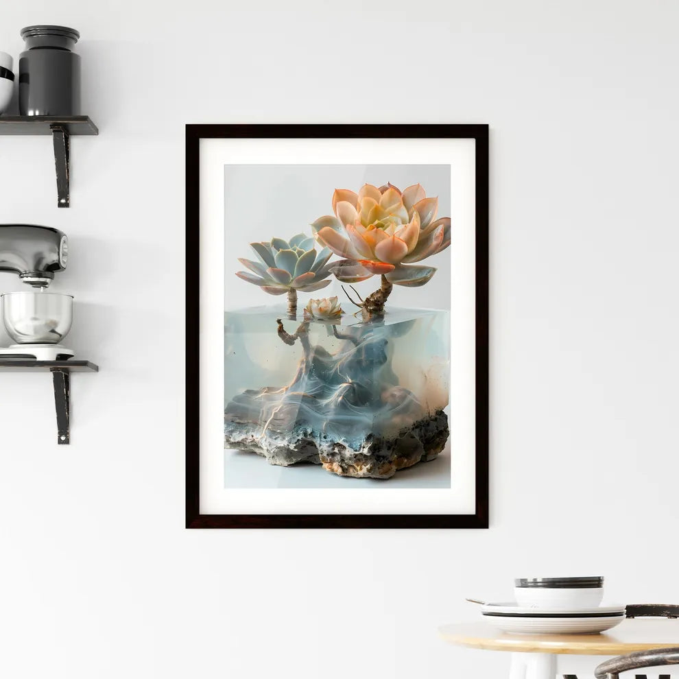 Echeveria in Submerged Vase: Artful Still Life of Vibrant Succulent Framed Print