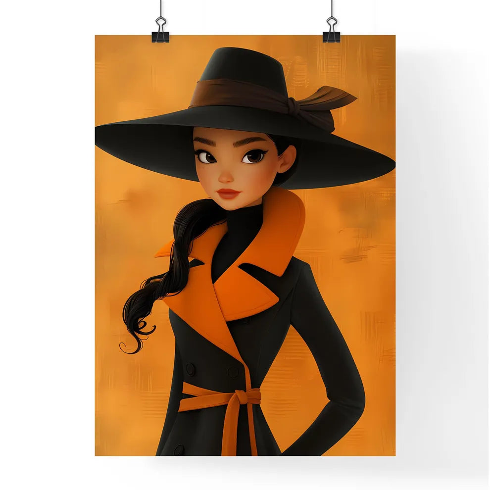 Cartoonish fashionably dressed woman black h Poster