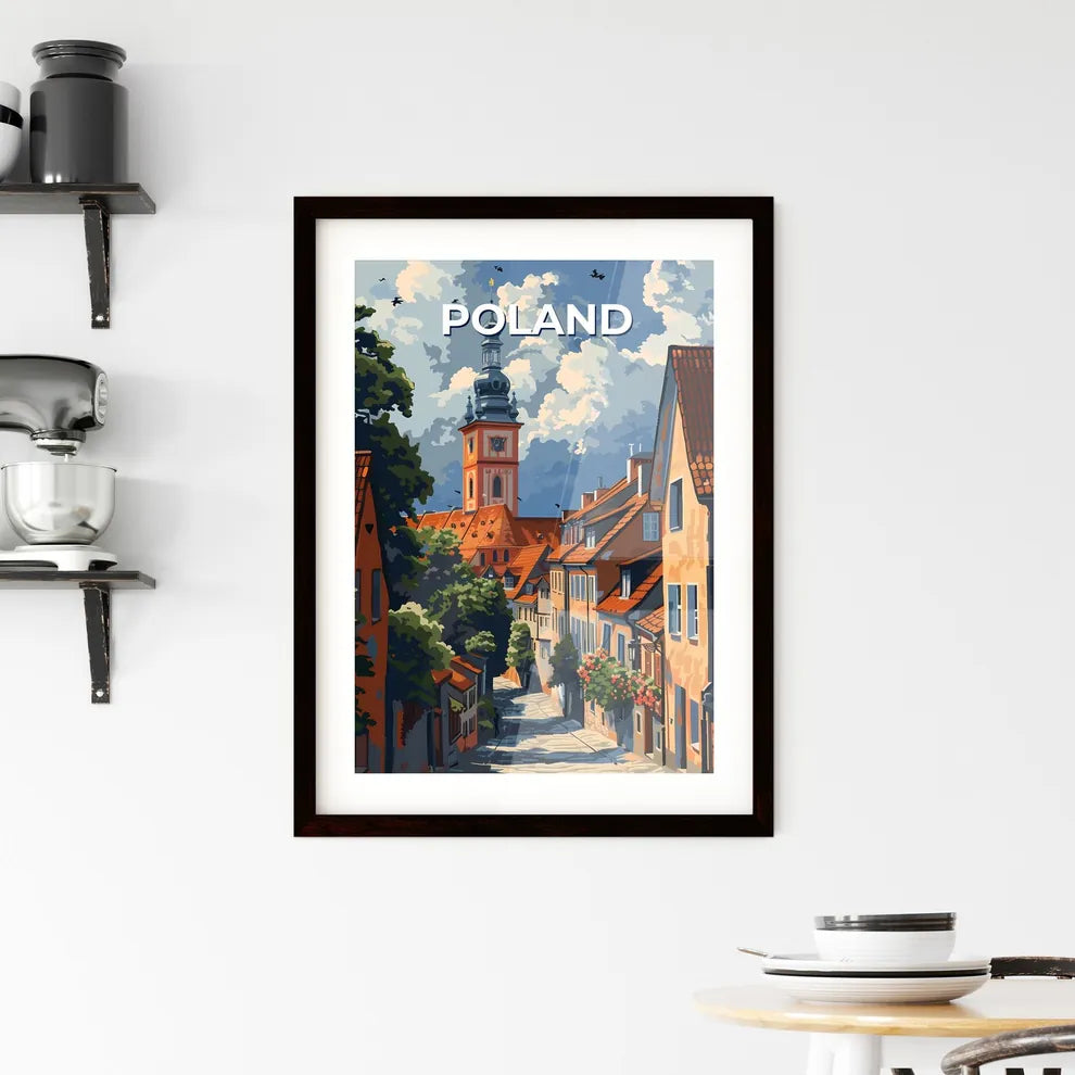 Poland, Europe - a vibrant street art painting with a focus on the art aspect, featuring a tower in the background Custom Print