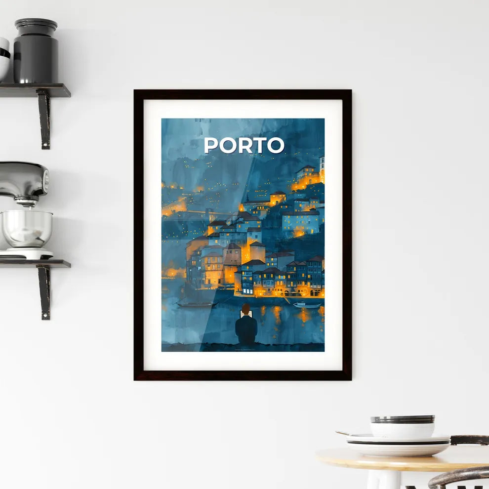 Porto Skyline Art: Colorful Cityscape Painting with Lone Figure Custom Print