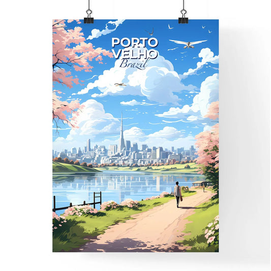 Tranquil Lakefront Path Amidst Colorful City Skyline Painting, Porto Velho Brazil Default Title