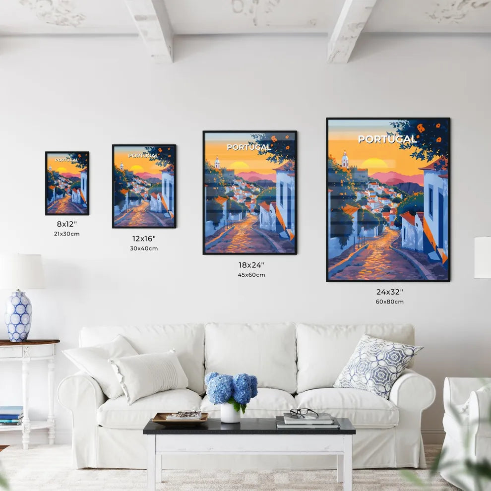Portugal, Europe - Art Painting of Street, Buildings, Trees, Vibrant Colors, Cityscape Size Chart