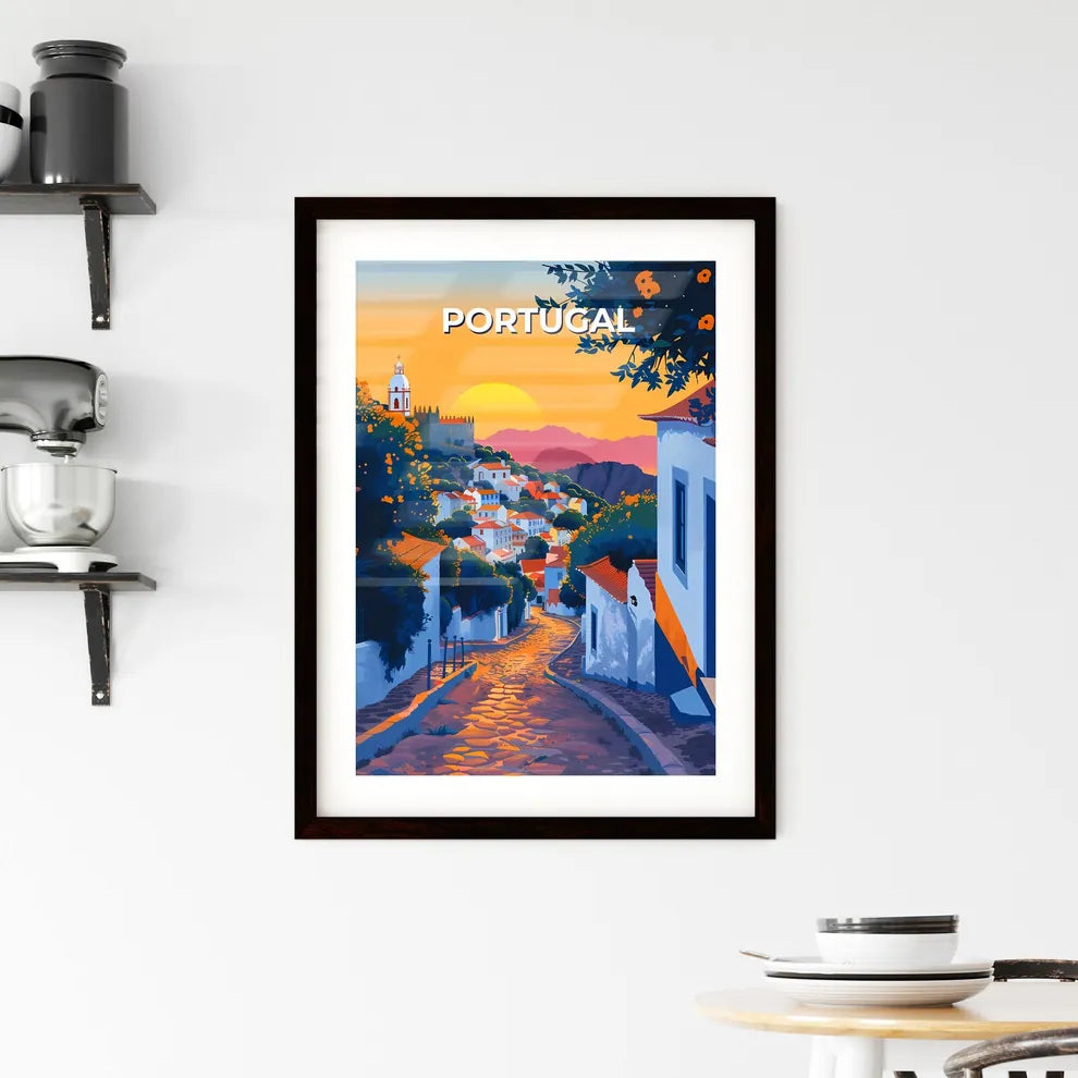 Portugal, Europe - Art Painting of Street, Buildings, Trees, Vibrant Colors, Cityscape Custom Print