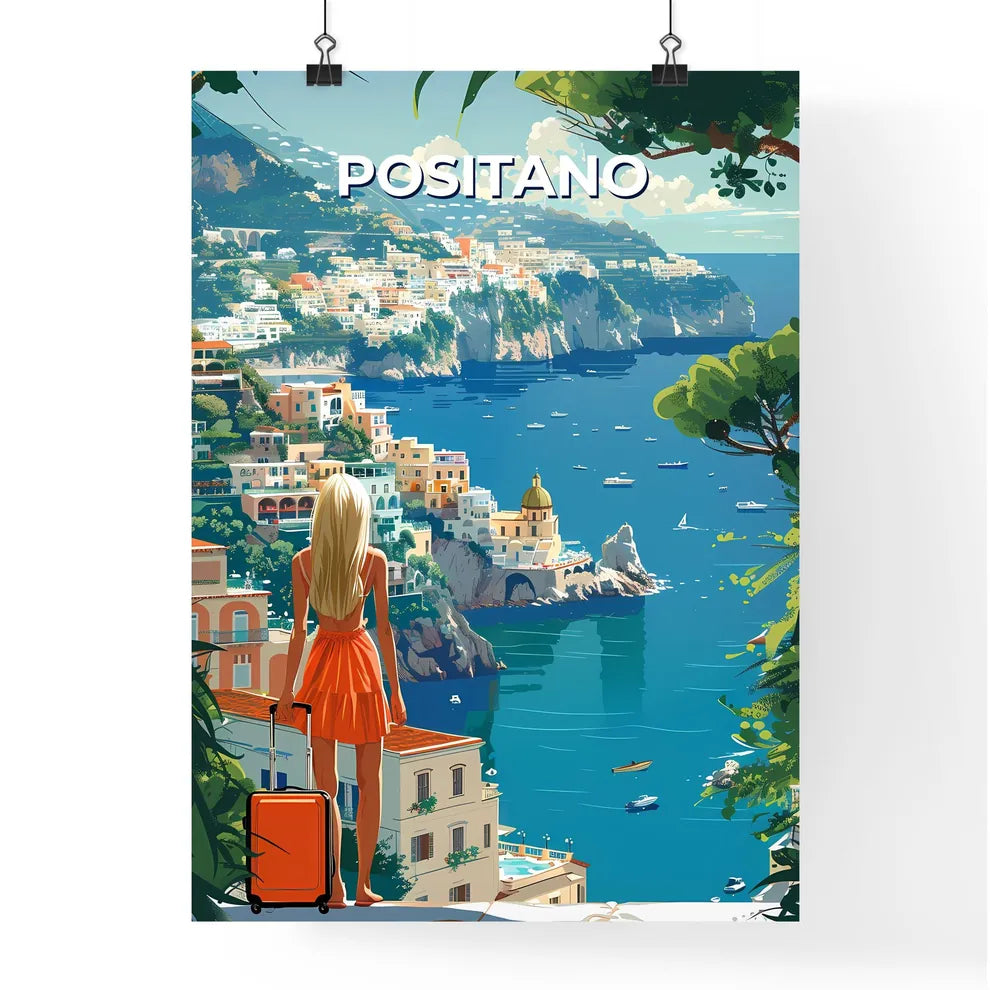 Panoramic, Painting, Landscape, Italy, Europe, Positano, Cliff, Town, Vibrant, Artwork, View, Woman, Nature Poster