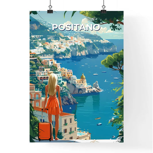 Panoramic, Painting, Landscape, Italy, Europe, Positano, Cliff, Town, Vibrant, Artwork, View, Woman, Nature Poster